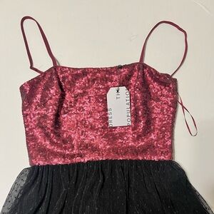 DRESS THE POPULATION Women Medium Kady Dress Merlot Red Multi Sequin Midi Tulle